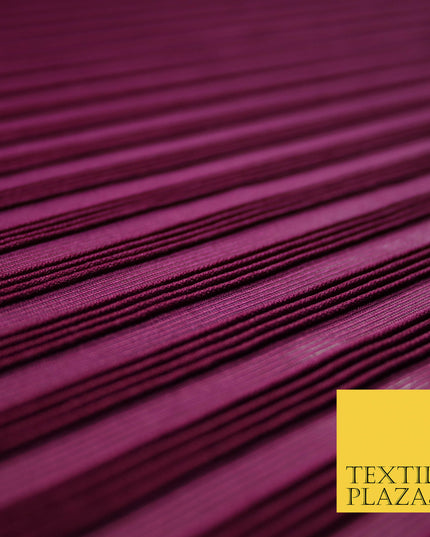 Plum Premium Corded Ribbed Striped Raised Net Stretch Dress Fabric 4440