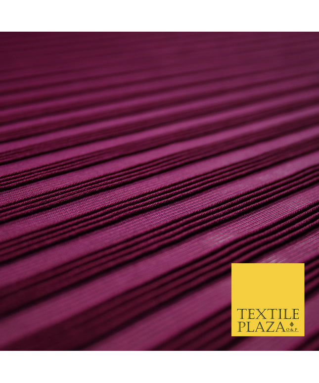 Plum Premium Corded Ribbed Striped Raised Net Stretch Dress Fabric 4440