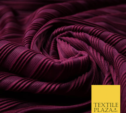 Plum Premium Corded Ribbed Striped Raised Net Stretch Dress Fabric 4440