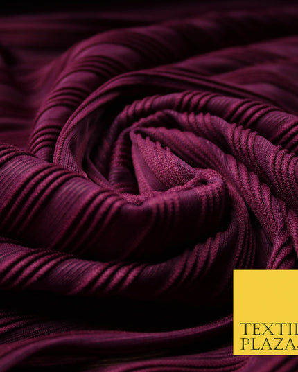 Plum Premium Corded Ribbed Striped Raised Net Stretch Dress Fabric 4440