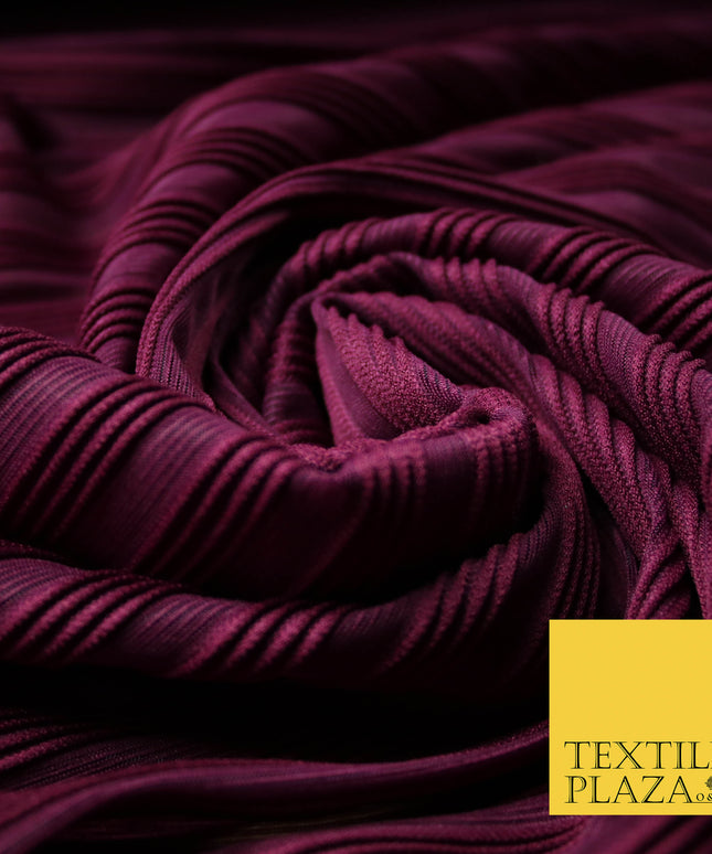 Plum Premium Corded Ribbed Striped Raised Net Stretch Dress Fabric 4440