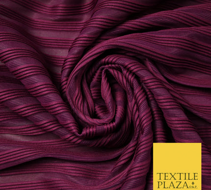 Plum Premium Corded Ribbed Striped Raised Net Stretch Dress Fabric 4440