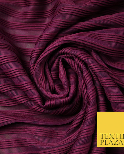 Plum Premium Corded Ribbed Striped Raised Net Stretch Dress Fabric 4440