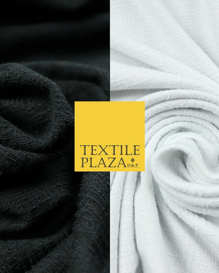 Black White Textured Weave Style Soft Plain Stretch Jersey Fabric Dress Craft56"