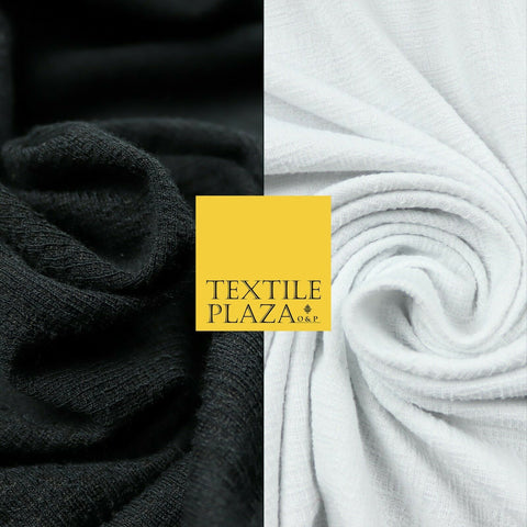 Black White Textured Weave Style Soft Plain Stretch Jersey Fabric Dress Craft56"