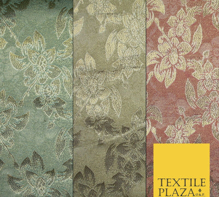 Luxury Floral Flower Mix Metallic Gold Brocade Dress Fabric 56" Wide 3 Colours