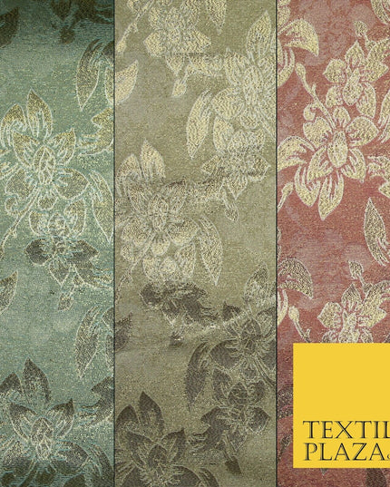 Luxury Floral Flower Mix Metallic Gold Brocade Dress Fabric 56" Wide 3 Colours