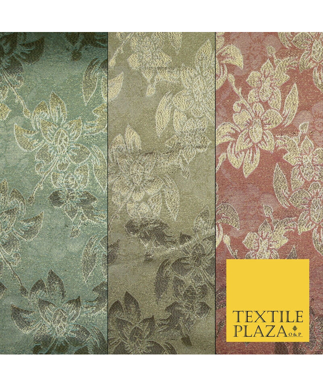 Luxury Floral Flower Mix Metallic Gold Brocade Dress Fabric 56" Wide 3 Colours