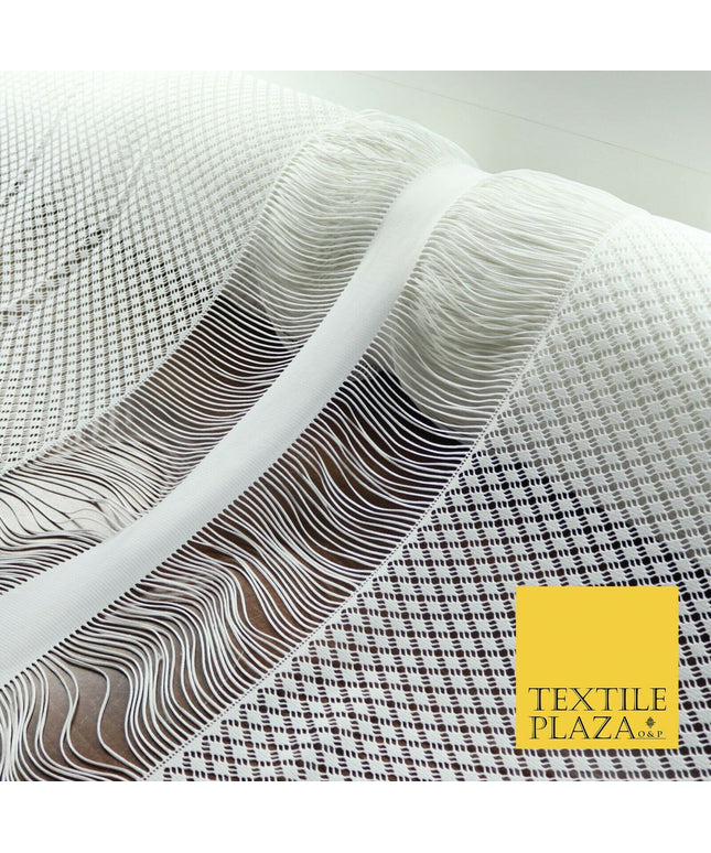 White Fringe Weave Lace Dress Fabric Coverup Swimwear Kimono Craft 69" Wide 4429