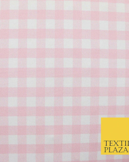 Premium Baby Pink White Gingham Check Printed Scuba Jersey Fabric Craft 57" 4423