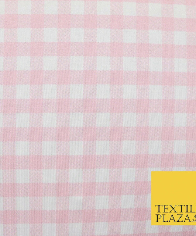 Premium Baby Pink White Gingham Check Printed Scuba Jersey Fabric Craft 57" 4423