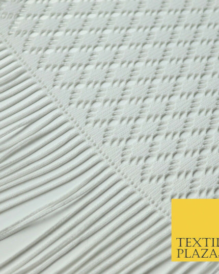 White Fringe Weave Lace Dress Fabric Coverup Swimwear Kimono Craft 69" Wide 4429