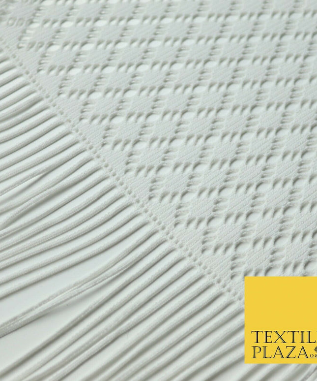 White Fringe Weave Lace Dress Fabric Coverup Swimwear Kimono Craft 69" Wide 4429