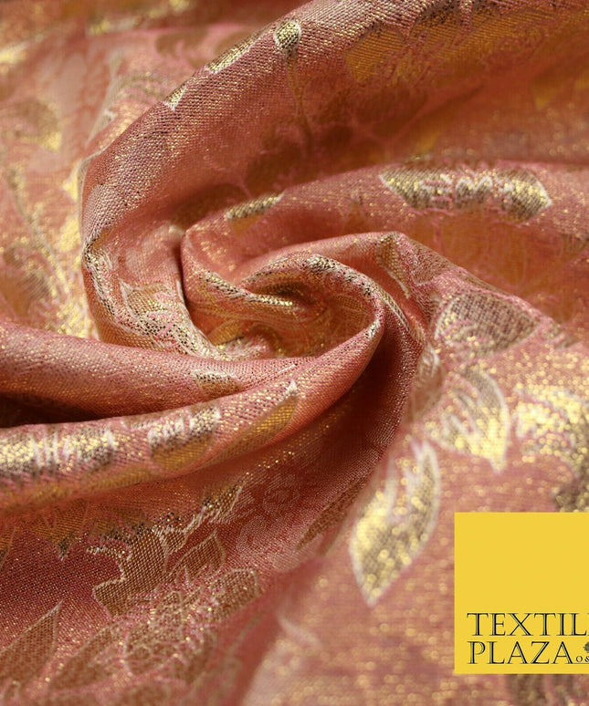 Luxury Floral Flower Mix Metallic Gold Brocade Dress Fabric 56" Wide 3 Colours