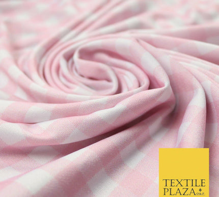 Premium Baby Pink White Gingham Check Printed Scuba Jersey Fabric Craft 57" 4423