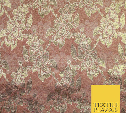 Luxury Floral Flower Mix Metallic Gold Brocade Dress Fabric 56" Wide 3 Colours