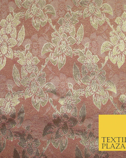 Luxury Floral Flower Mix Metallic Gold Brocade Dress Fabric 56" Wide 3 Colours
