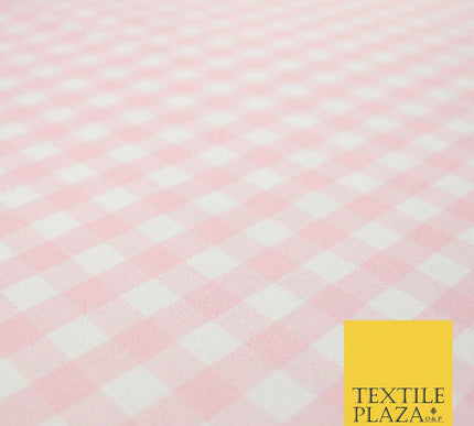 Premium Baby Pink White Gingham Check Printed Scuba Jersey Fabric Craft 57" 4423