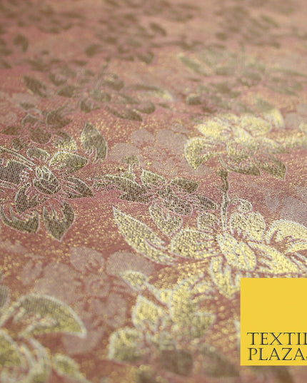 Luxury Floral Flower Mix Metallic Gold Brocade Dress Fabric 56" Wide 3 Colours