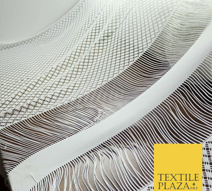 White Fringe Weave Lace Dress Fabric Coverup Swimwear Kimono Craft 69" Wide 4429