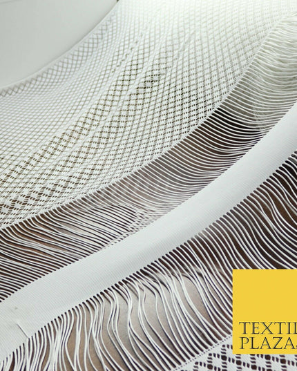 White Fringe Weave Lace Dress Fabric Coverup Swimwear Kimono Craft 69" Wide 4429