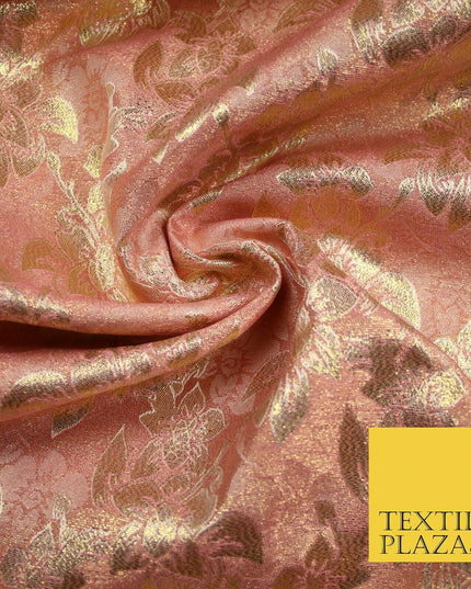 Luxury Floral Flower Mix Metallic Gold Brocade Dress Fabric 56" Wide 3 Colours