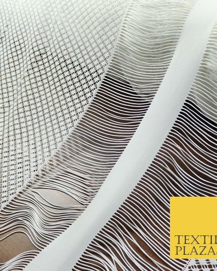 White Fringe Weave Lace Dress Fabric Coverup Swimwear Kimono Craft 69" Wide 4429