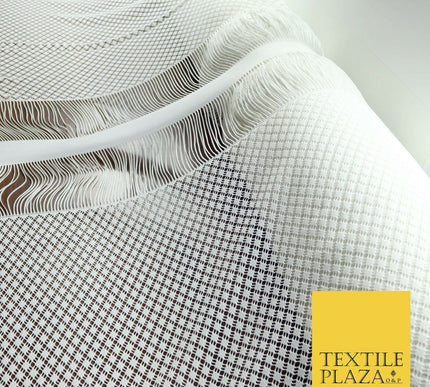 White Fringe Weave Lace Dress Fabric Coverup Swimwear Kimono Craft 69" Wide 4429