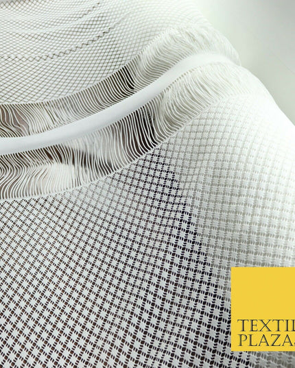 White Fringe Weave Lace Dress Fabric Coverup Swimwear Kimono Craft 69" Wide 4429