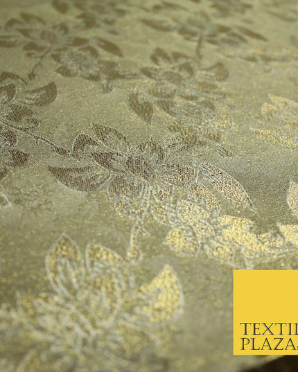 Luxury Floral Flower Mix Metallic Gold Brocade Dress Fabric 56" Wide 3 Colours
