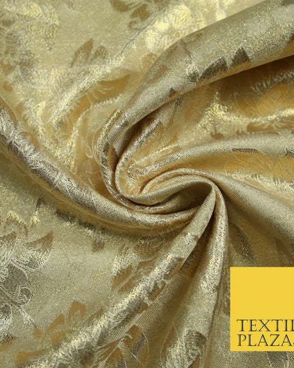 Luxury Floral Flower Mix Metallic Gold Brocade Dress Fabric 56" Wide 3 Colours