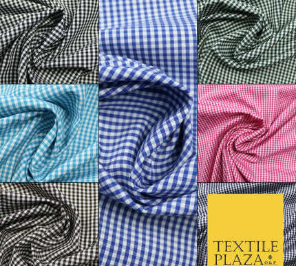 Small Mini 2mm Gingham Square Check Polycotton Fabric Dress Craft 7 COLOURS 58"