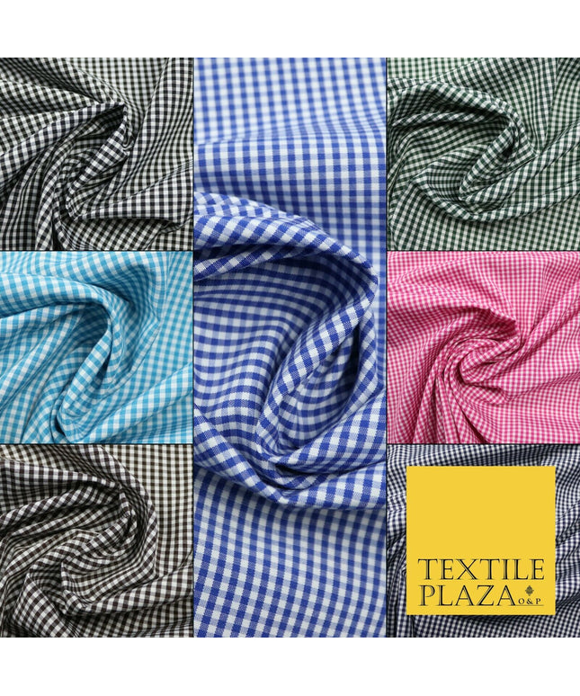 Small Mini 2mm Gingham Square Check Polycotton Fabric Dress Craft 7 COLOURS 58"