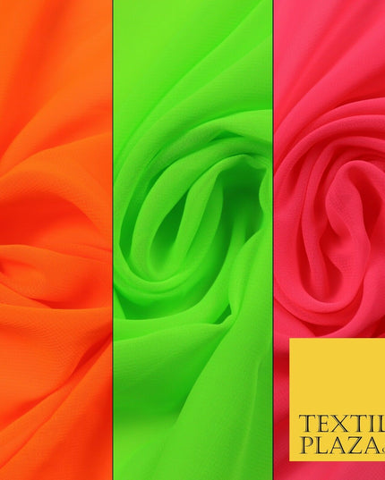 Premium Bright Fluorescent Coloured Plain Chiffon Dress Fabric 58" 3 COLOURS