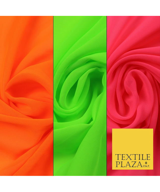Premium Bright Fluorescent Coloured Plain Chiffon Dress Fabric 58" 3 COLOURS