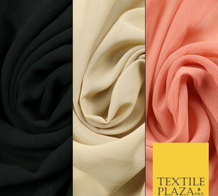 Premium Quality Black Beige Rose Plain Chiffon Dress Sheer Fabric 58" 3 COLOURS