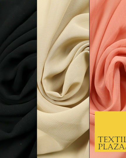 Premium Quality Black Beige Rose Plain Chiffon Dress Sheer Fabric 58" 3 COLOURS