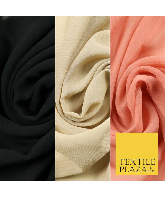Premium Quality Black Beige Rose Plain Chiffon Dress Sheer Fabric 58" 3 COLOURS