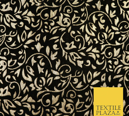 Ornate Floral Flocked Burnout Metallic Shiny Gold Lame Fabric 8 COLOURS 44" Wide