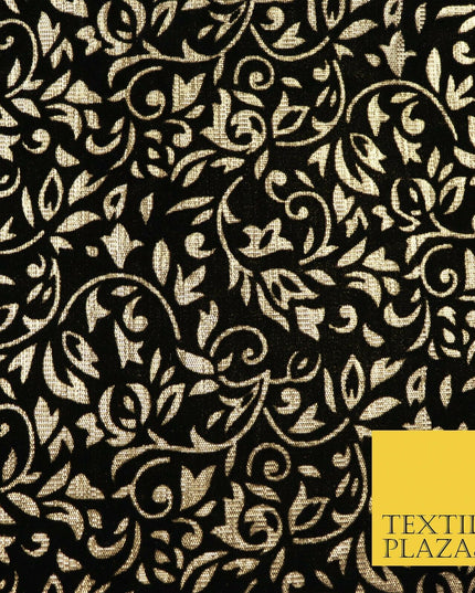 Ornate Floral Flocked Burnout Metallic Shiny Gold Lame Fabric 8 COLOURS 44" Wide