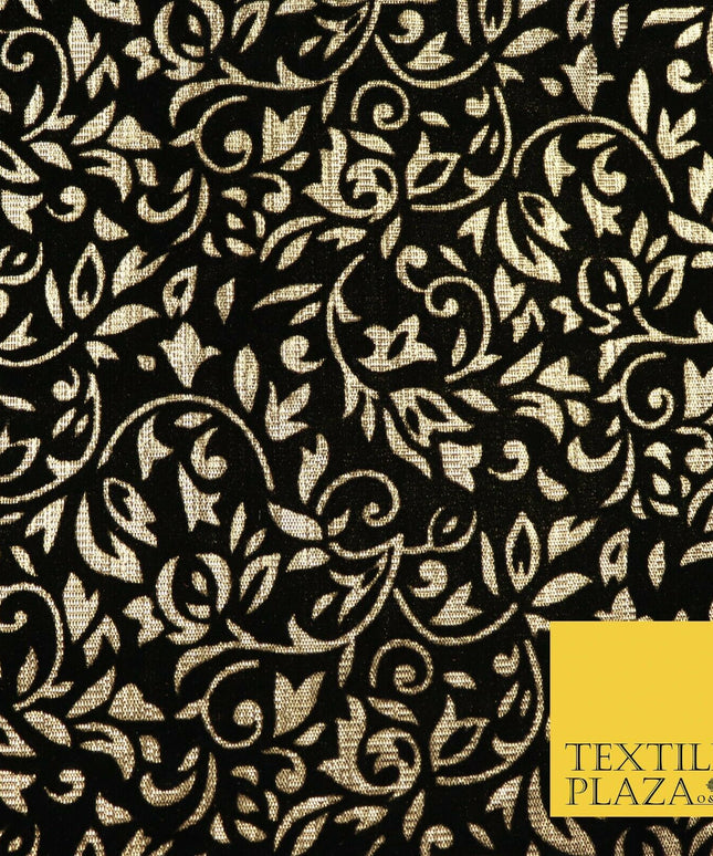 Ornate Floral Flocked Burnout Metallic Shiny Gold Lame Fabric 8 COLOURS 44" Wide