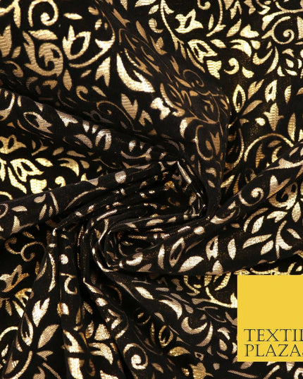 Ornate Floral Flocked Burnout Metallic Shiny Gold Lame Fabric 8 COLOURS 44" Wide