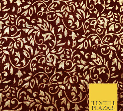 Ornate Floral Flocked Burnout Metallic Shiny Gold Lame Fabric 8 COLOURS 44" Wide