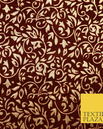 Ornate Floral Flocked Burnout Metallic Shiny Gold Lame Fabric 8 COLOURS 44" Wide