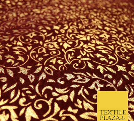 Ornate Floral Flocked Burnout Metallic Shiny Gold Lame Fabric 8 COLOURS 44" Wide