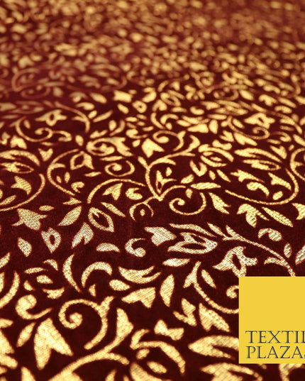 Ornate Floral Flocked Burnout Metallic Shiny Gold Lame Fabric 8 COLOURS 44" Wide