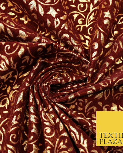 Ornate Floral Flocked Burnout Metallic Shiny Gold Lame Fabric 8 COLOURS 44" Wide