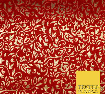 Ornate Floral Flocked Burnout Metallic Shiny Gold Lame Fabric 8 COLOURS 44" Wide