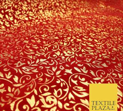 Ornate Floral Flocked Burnout Metallic Shiny Gold Lame Fabric 8 COLOURS 44" Wide