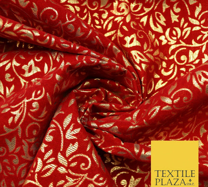 Ornate Floral Flocked Burnout Metallic Shiny Gold Lame Fabric 8 COLOURS 44" Wide